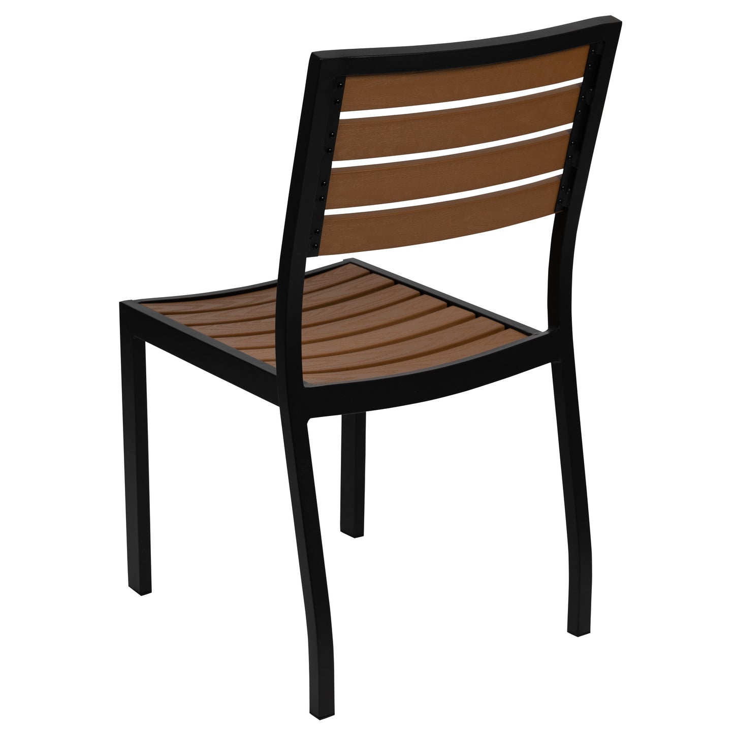 Lark Outdoor Stackable Side Chair with Faux Teak Poly Slats Teak