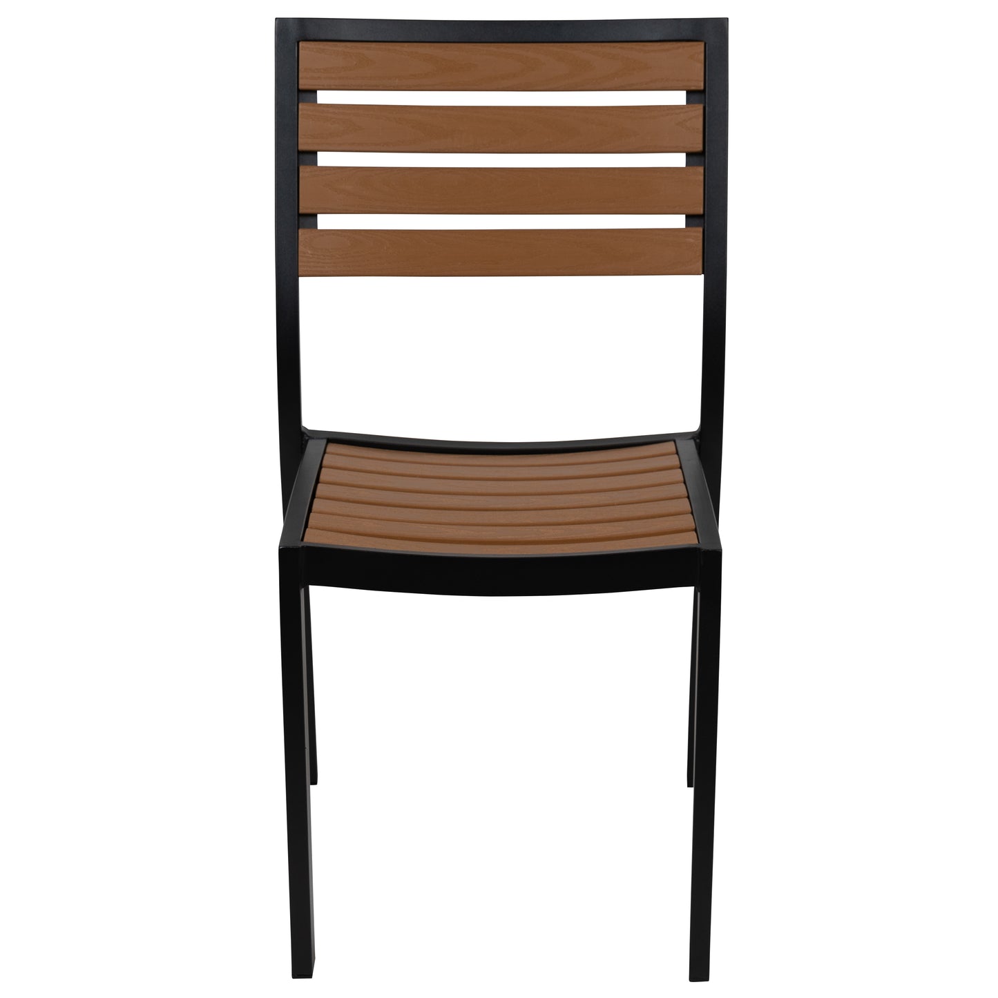Lark Outdoor Stackable Side Chair with Faux Teak Poly Slats Teak