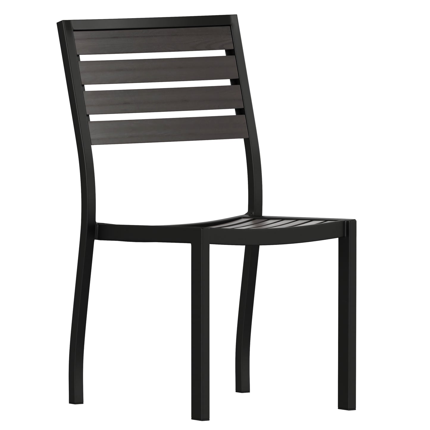 Lark Outdoor Stackable Side Chair with Faux Gray Wash Teak Poly Slats Gray Wash Teak