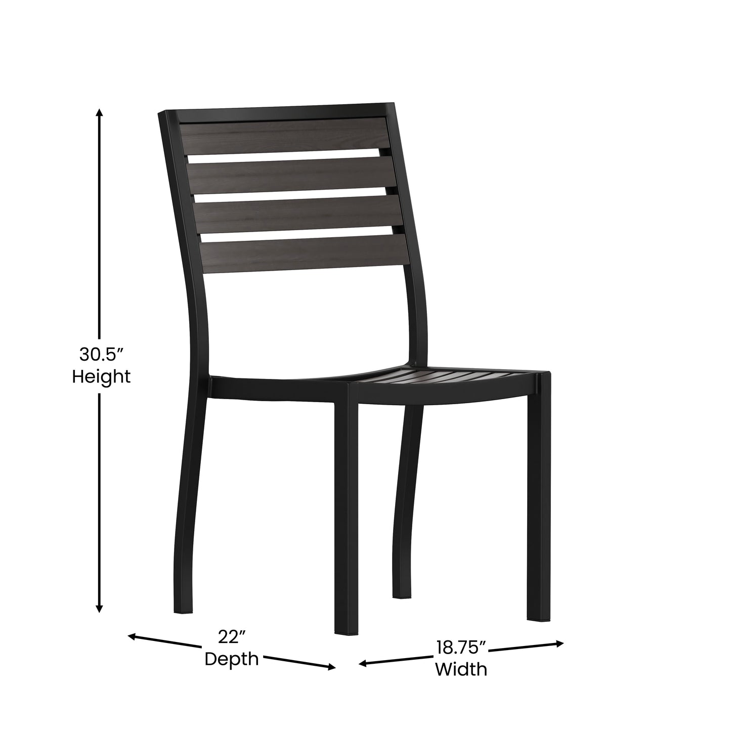 Lark Outdoor Stackable Side Chair with Faux Gray Wash Teak Poly Slats Gray Wash Teak