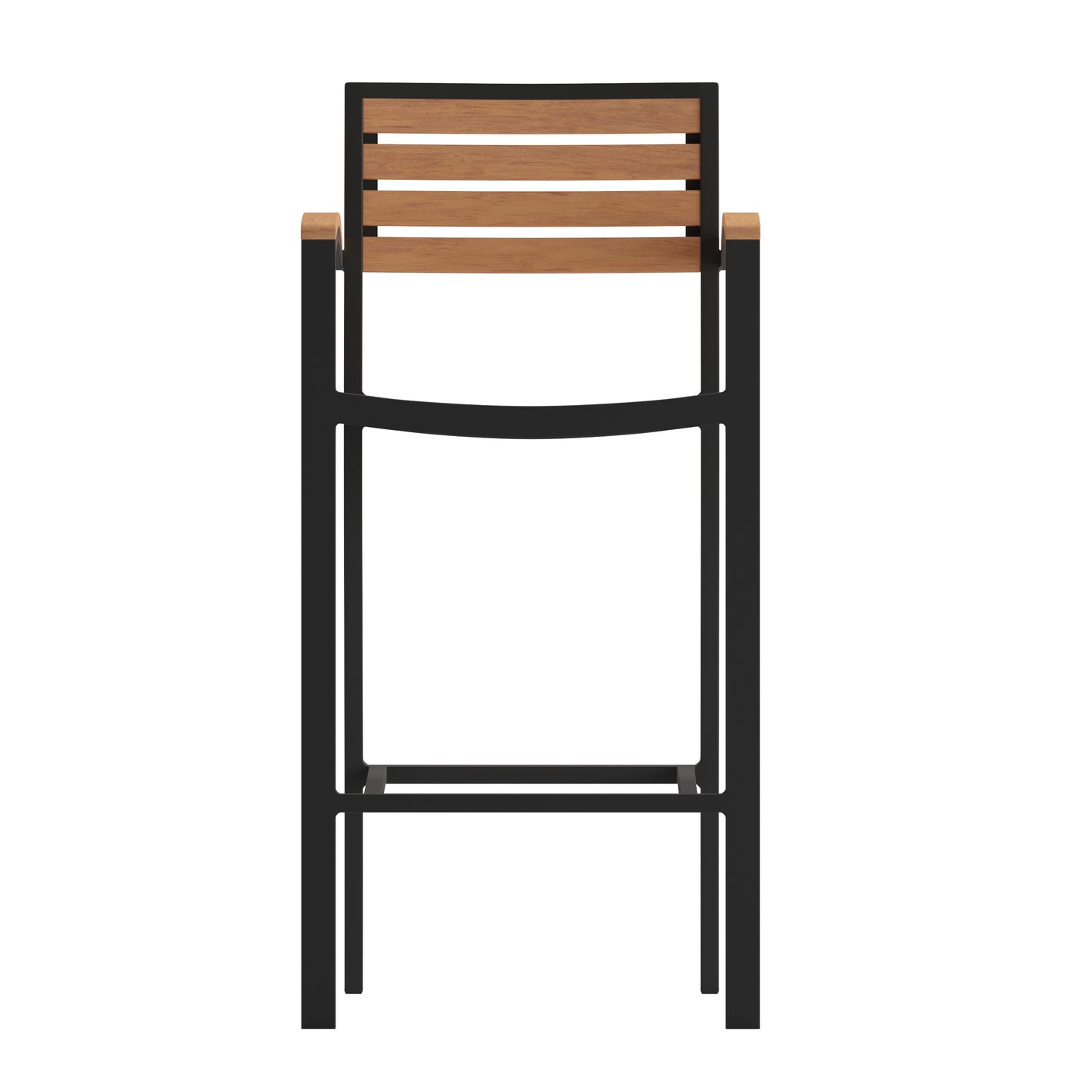 Lark Commercial Grade Bar Height Stool with Arms, All-Weather Outdoor Bar Stool with Faux Wood Poly Resin Slats and Aluminum Frame, Teak Teak