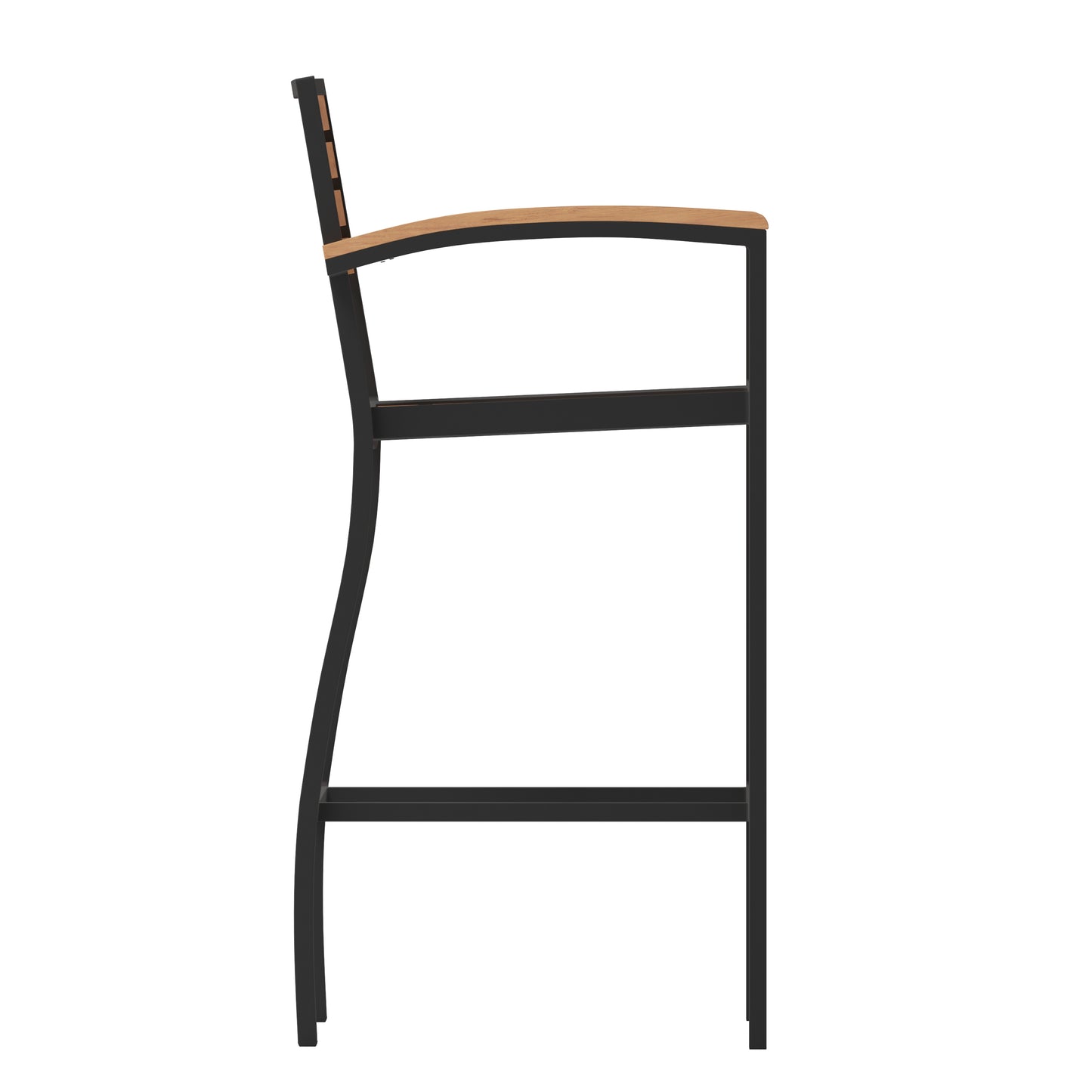 Lark Commercial Grade Bar Height Stool with Arms, All-Weather Outdoor Bar Stool with Faux Wood Poly Resin Slats and Aluminum Frame, Teak Teak