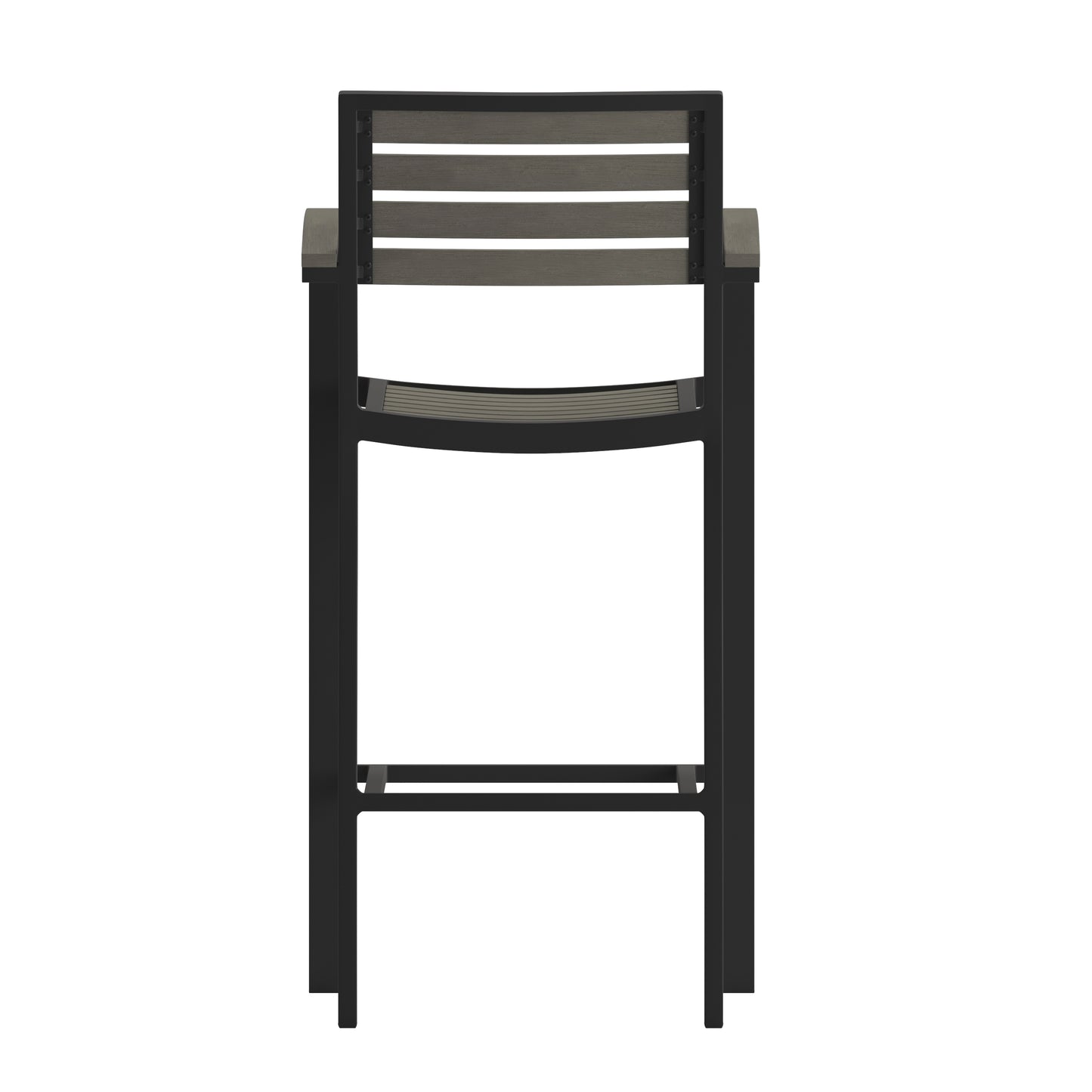 Lark Commercial Grade Bar Height Stool with Arms, All-Weather Outdoor Bar Stool with Faux Wood Poly Resin Slats and Aluminum Frame, Gray Wash Gray Wash