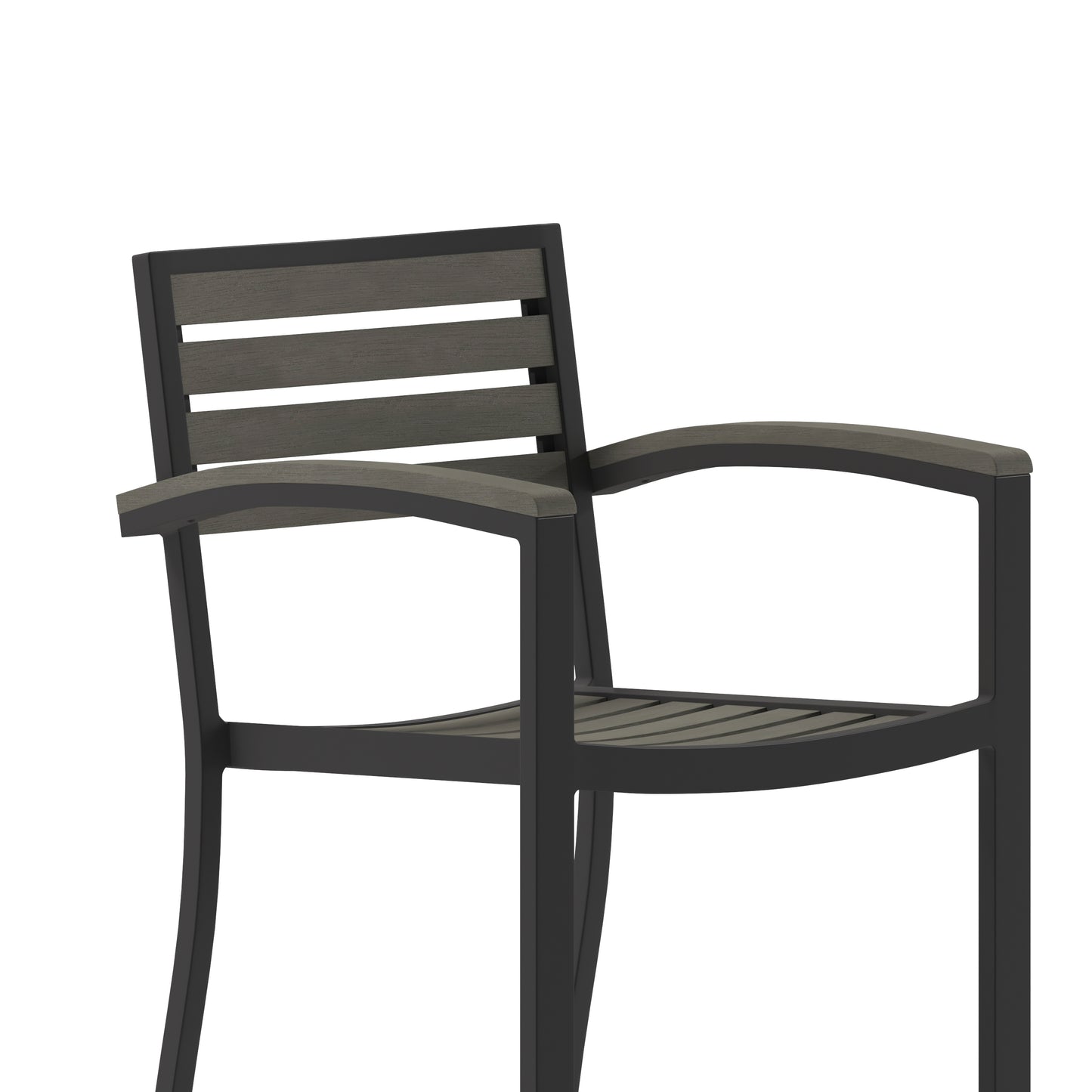 Lark Commercial Grade Bar Height Stool with Arms, All-Weather Outdoor Bar Stool with Faux Wood Poly Resin Slats and Aluminum Frame, Gray Wash Gray Wash
