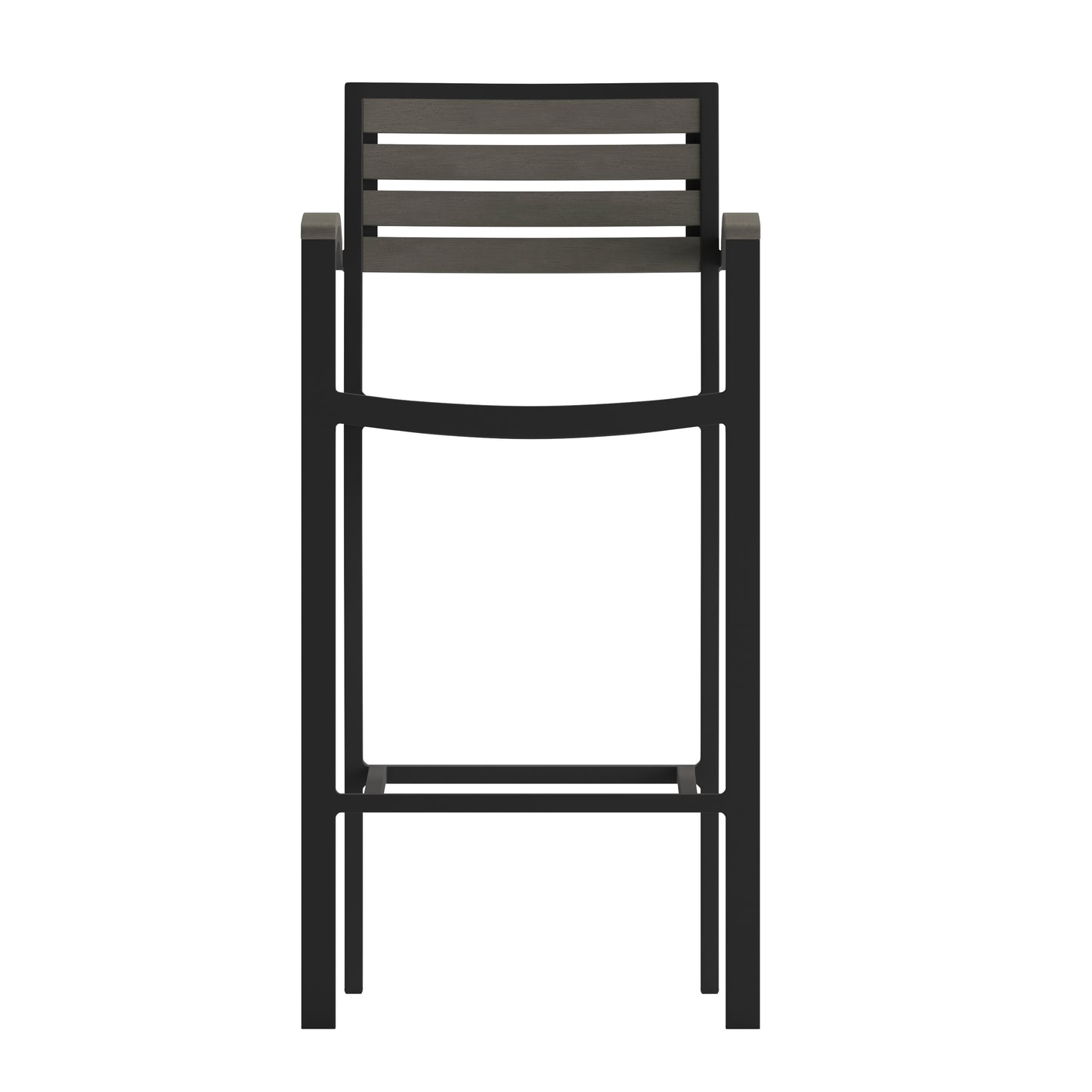 Lark Commercial Grade Bar Height Stool with Arms, All-Weather Outdoor Bar Stool with Faux Wood Poly Resin Slats and Aluminum Frame, Gray Wash Gray Wash