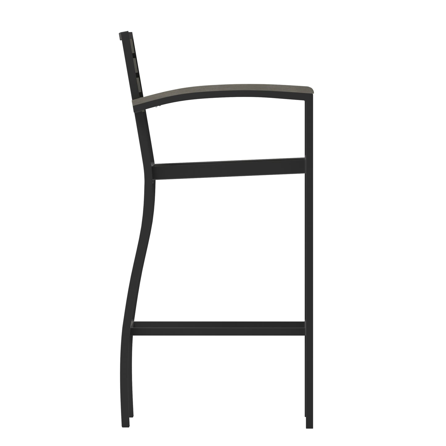 Lark Commercial Grade Bar Height Stool with Arms, All-Weather Outdoor Bar Stool with Faux Wood Poly Resin Slats and Aluminum Frame, Gray Wash Gray Wash