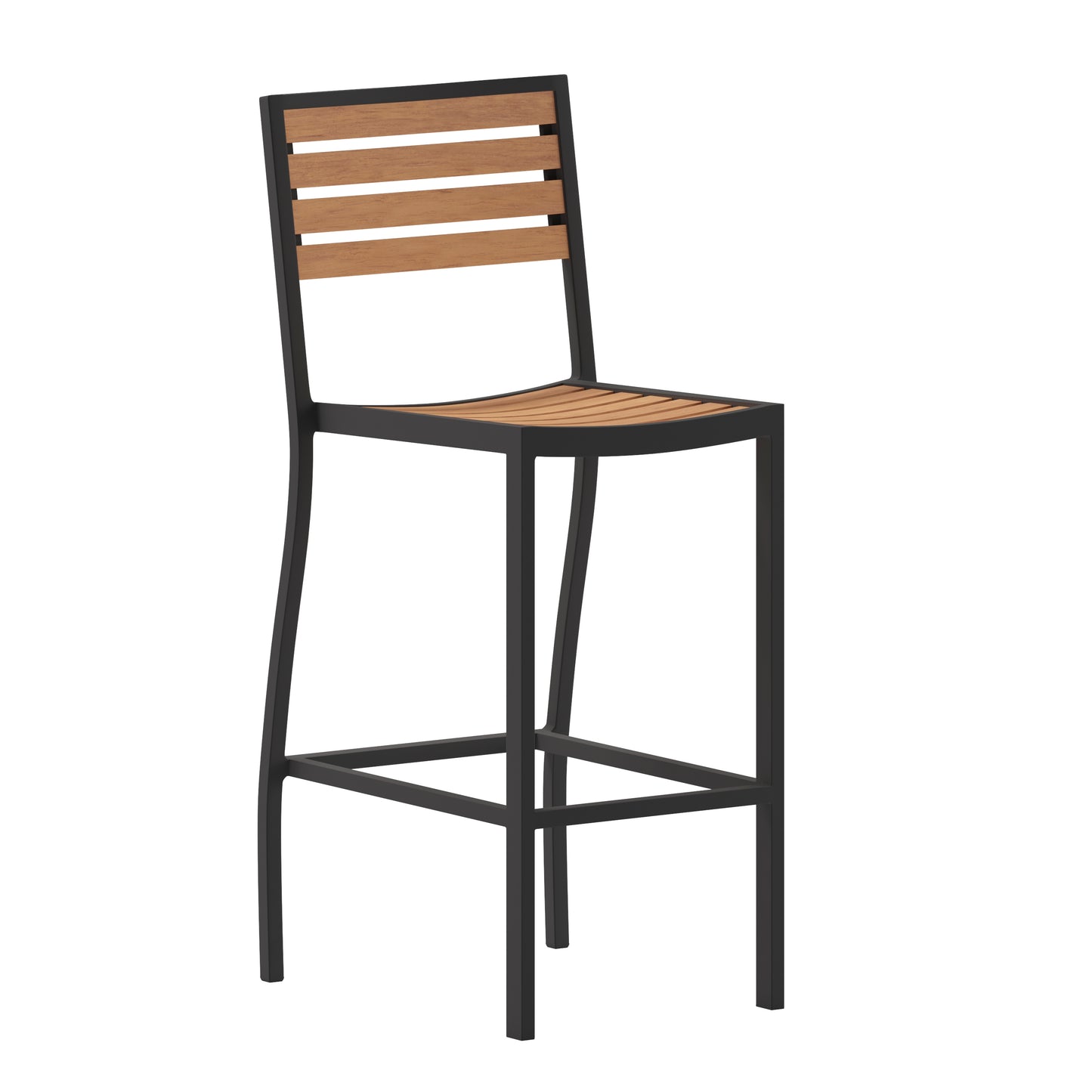 Lark Commercial Grade Bar Height Stool, All-Weather Outdoor Bar Stool with Faux Wood Poly Resin Slats and Aluminum Frame, Teak Teak