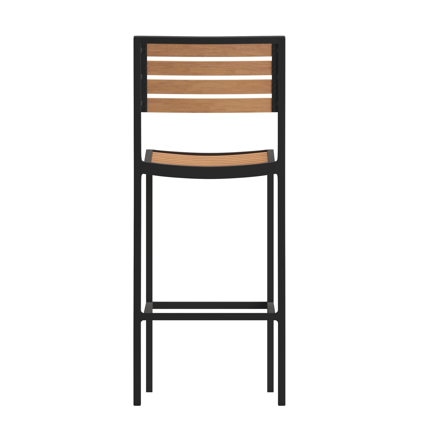 Lark Commercial Grade Bar Height Stool, All-Weather Outdoor Bar Stool with Faux Wood Poly Resin Slats and Aluminum Frame, Teak Teak
