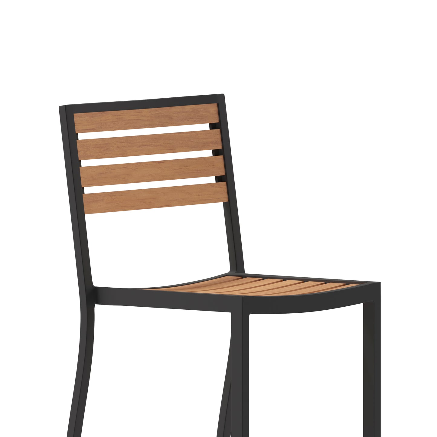 Lark Commercial Grade Bar Height Stool, All-Weather Outdoor Bar Stool with Faux Wood Poly Resin Slats and Aluminum Frame, Teak Teak