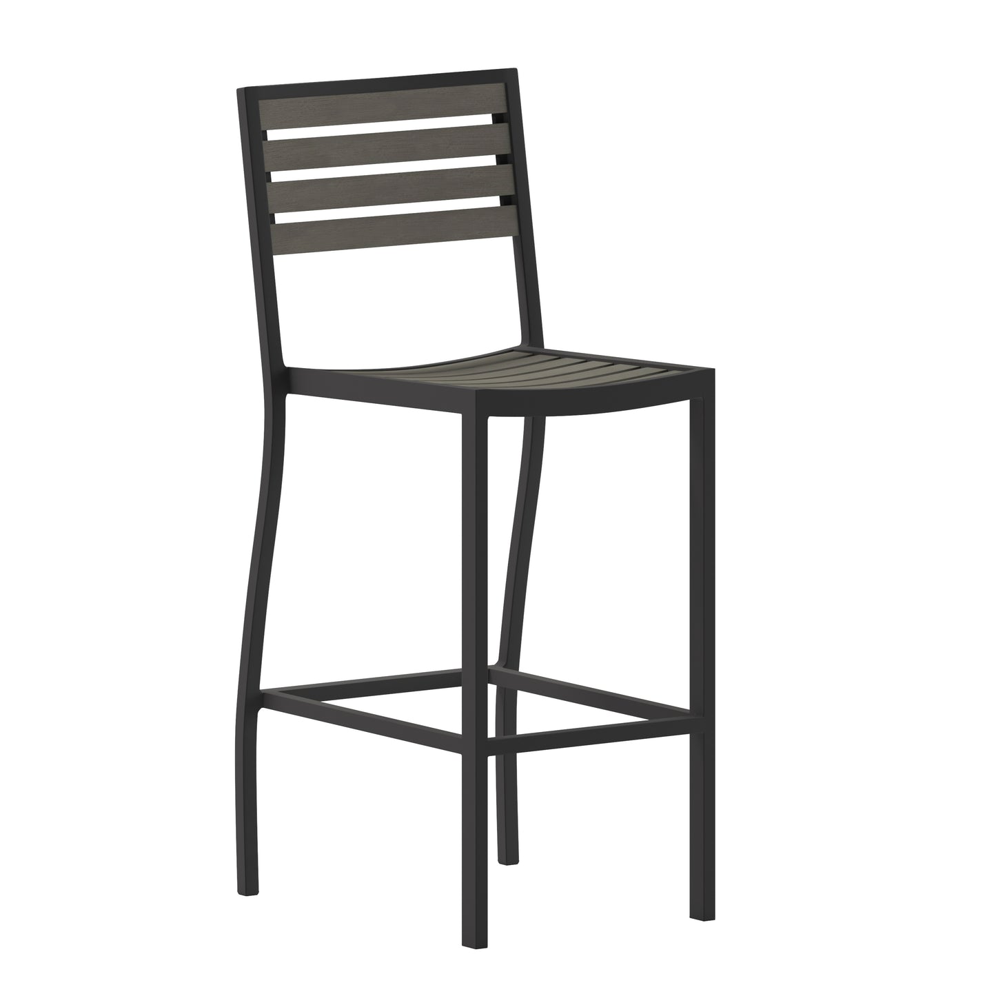 Lark Commercial Grade Bar Height Stool, All-Weather Outdoor Bar Stool with Faux Wood Poly Resin Slats and Aluminum Frame, Gray Wash Gray Wash
