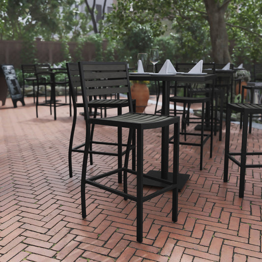 Lark Commercial Grade Bar Height Stool, All-Weather Outdoor Bar Stool with Faux Wood Poly Resin Slats and Aluminum Frame, Gray Wash Gray Wash