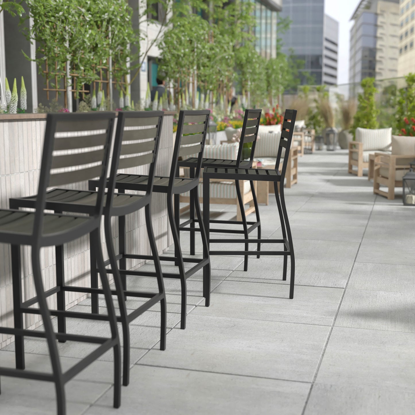 Lark Commercial Grade Bar Height Stool, All-Weather Outdoor Bar Stool with Faux Wood Poly Resin Slats and Aluminum Frame, Gray Wash Gray Wash