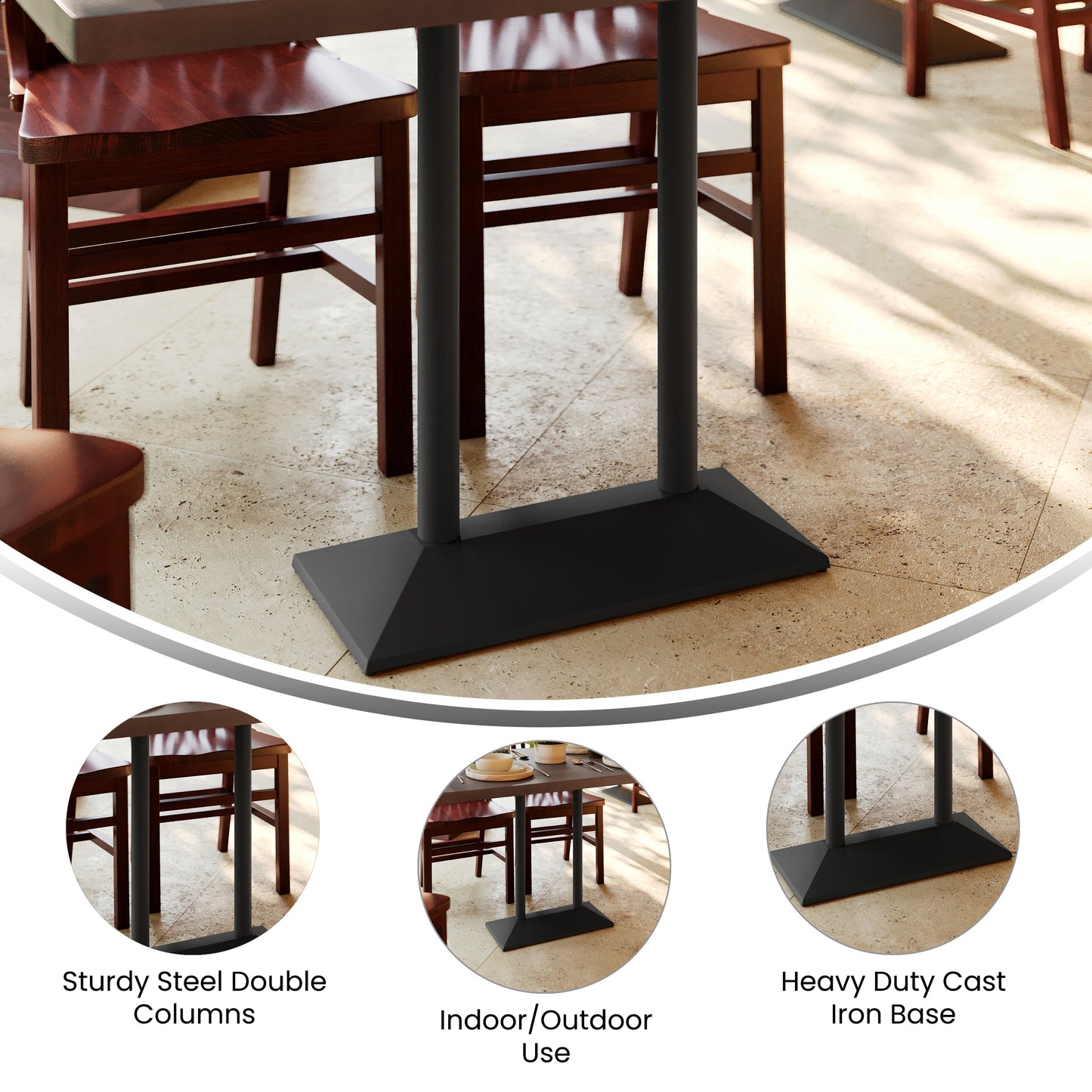 Palis 27"W x 15"D Indoor/Outdoor Dining Height Double Column Table Base for 30" x 48" Table Tops, Black Black