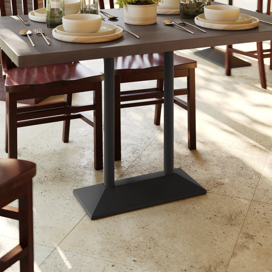 Palis 27"W x 15"D Indoor/Outdoor Dining Height Double Column Table Base for 30" x 48" Table Tops, Black Black
