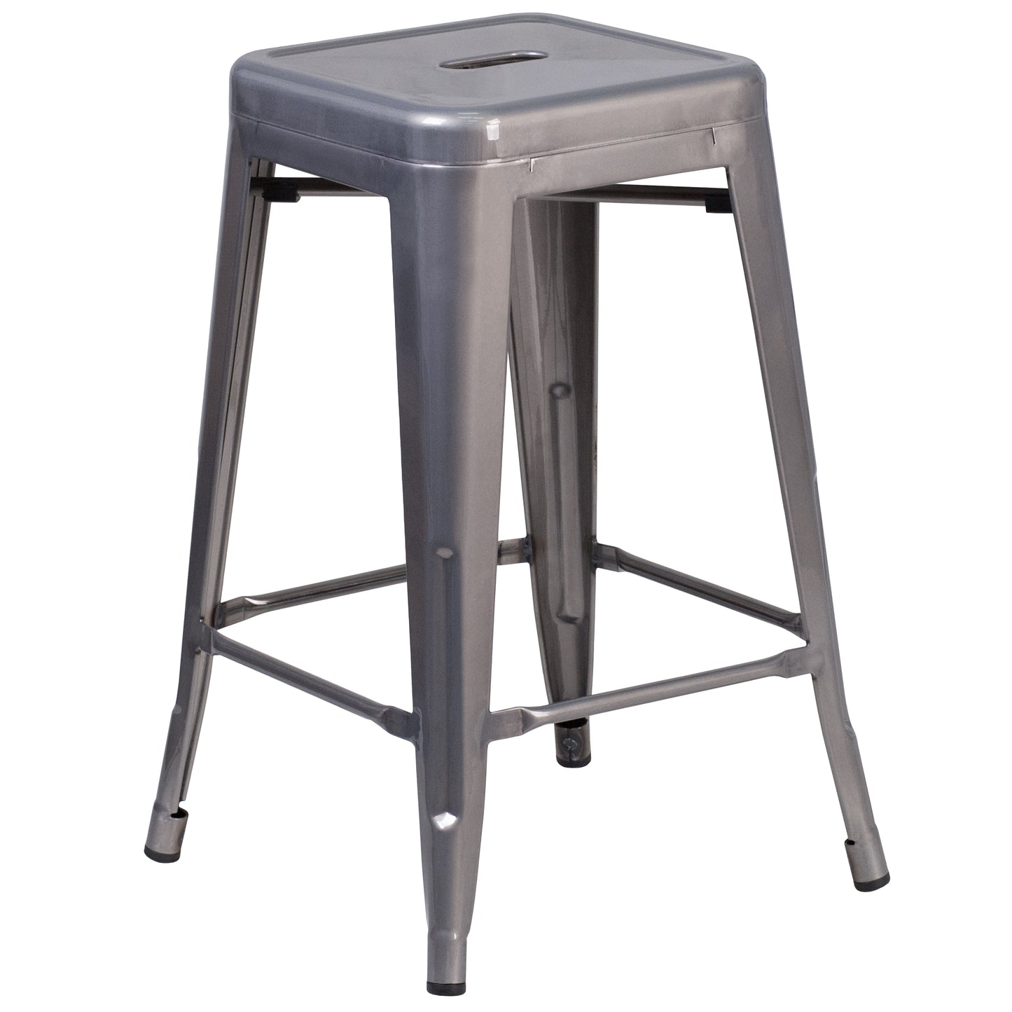 Lincoln 24'' High Backless Silver Antique Finish with Clear Coat Metal Indoor Counter Height Stool with Square Seat Clear Coated XU-DG-TP0004-24-GG