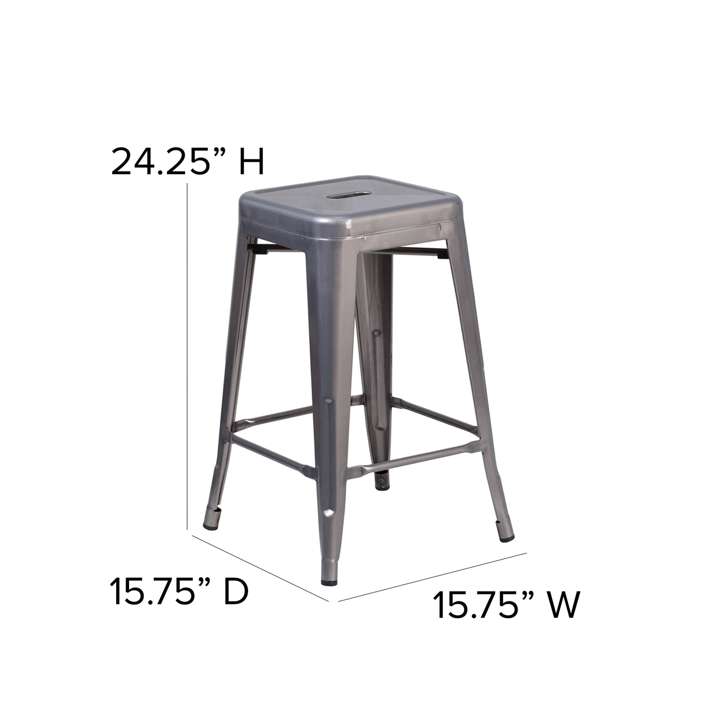 Lincoln 24'' High Backless Silver Antique Finish with Clear Coat Metal Indoor Counter Height Stool with Square Seat Clear Coated XU-DG-TP0004-24-GG