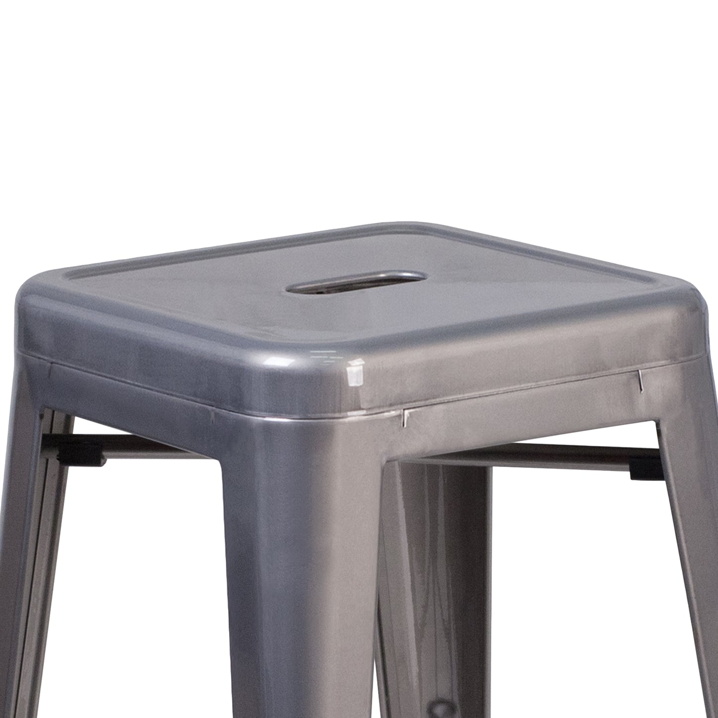 Lincoln 24'' High Backless Silver Antique Finish with Clear Coat Metal Indoor Counter Height Stool with Square Seat Clear Coated XU-DG-TP0004-24-GG
