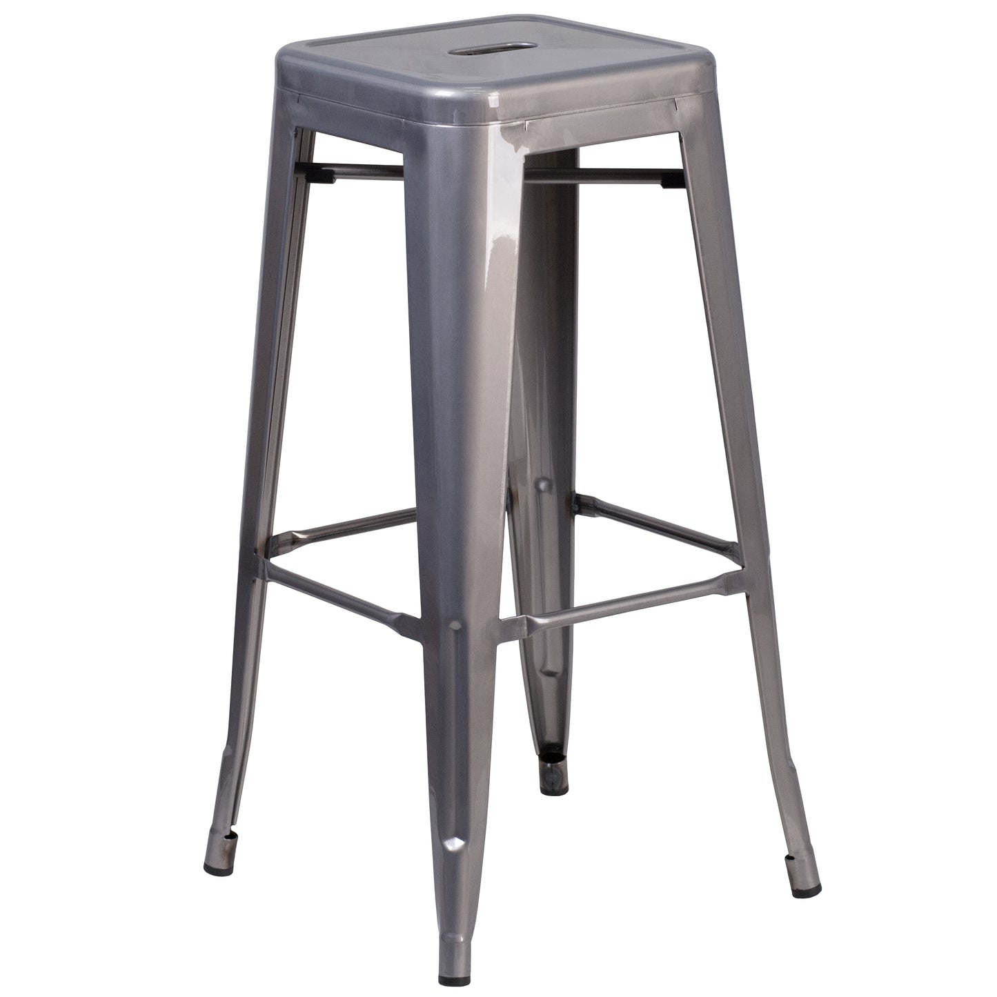 Lincoln 30'' High Backless Silver Antique Finish with Clear Coat Metal Indoor Barstool with Square Seat Clear Coated