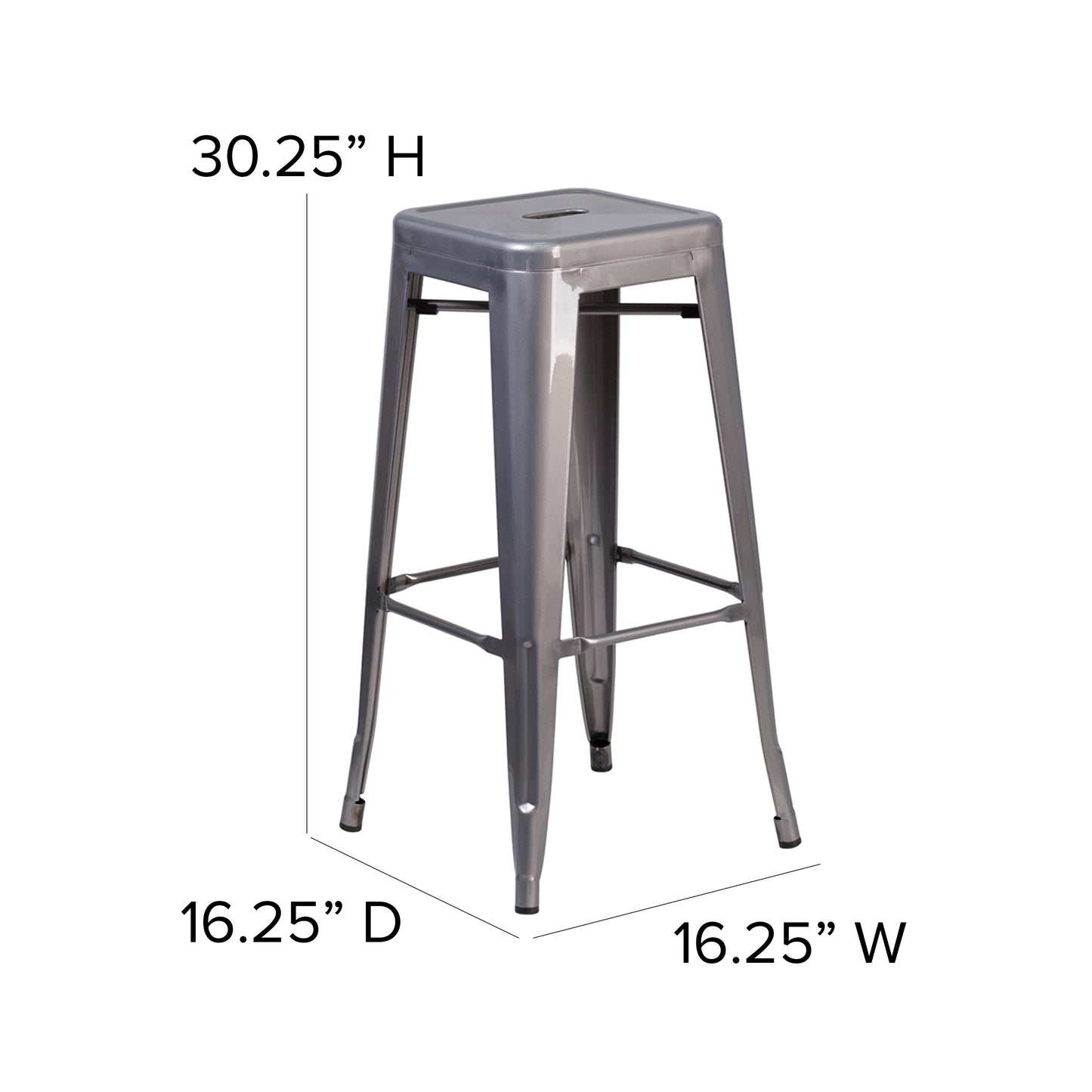 Lincoln 30'' High Backless Silver Antique Finish with Clear Coat Metal Indoor Barstool with Square Seat Clear Coated