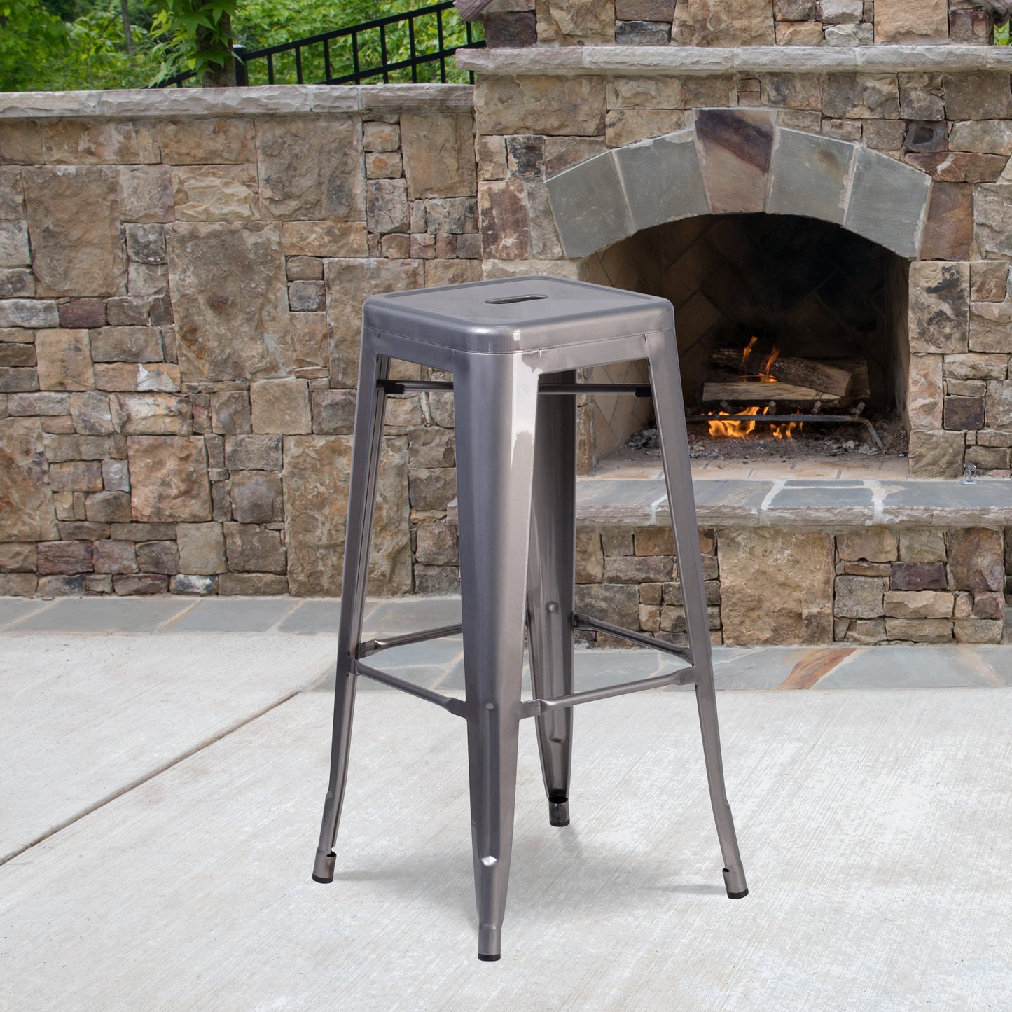 Lincoln 30'' High Backless Silver Antique Finish with Clear Coat Metal Indoor Barstool with Square Seat Clear Coated
