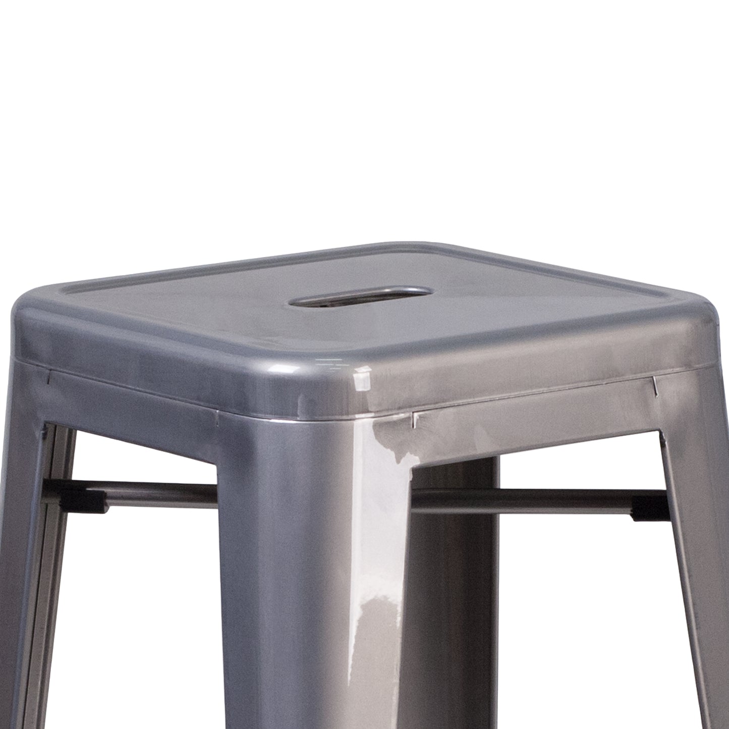 Lincoln 30'' High Backless Silver Antique Finish with Clear Coat Metal Indoor Barstool with Square Seat Clear Coated