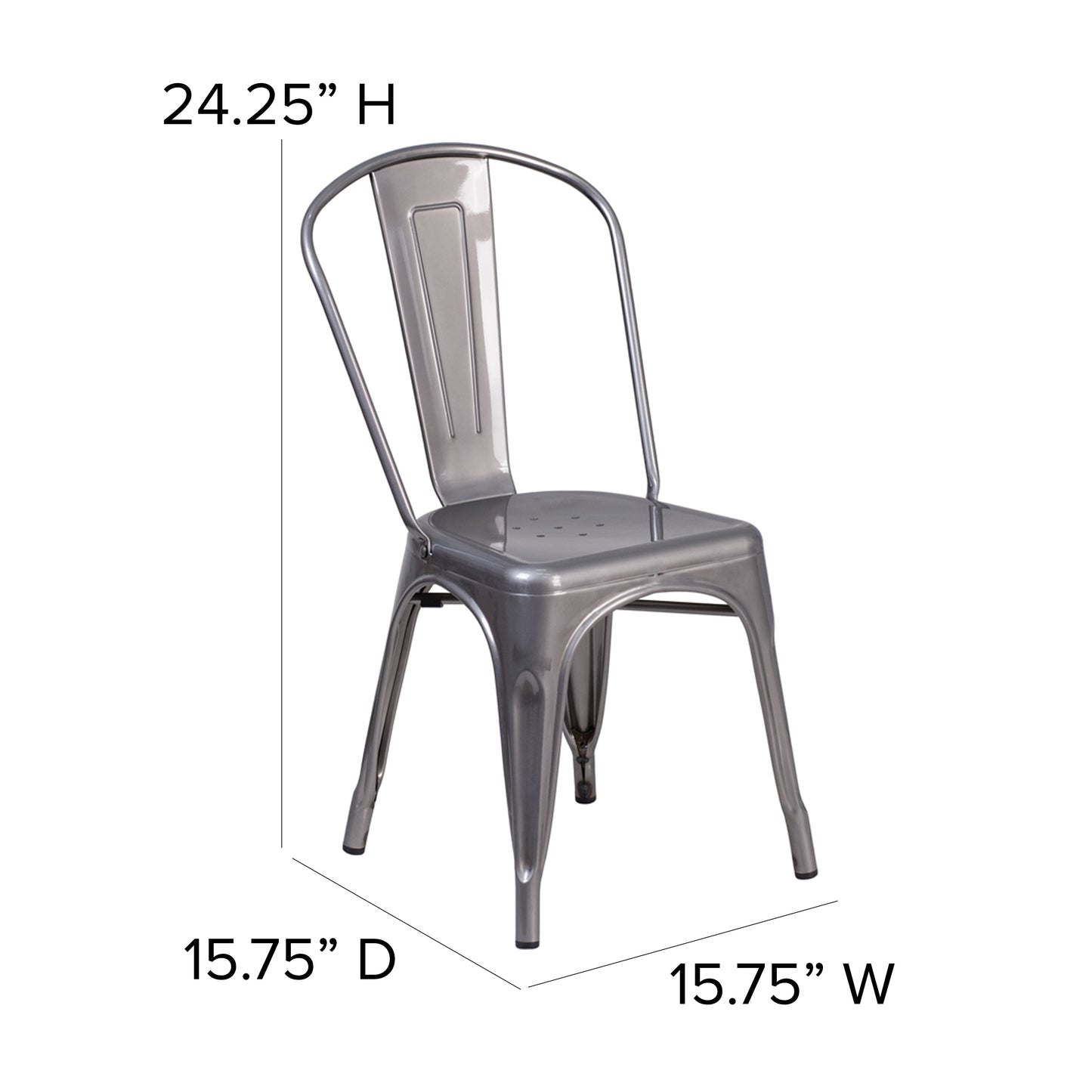 Lincoln Silver Antique Finish with Clear Coat Metal Indoor Stackable Chair Clear Coated
