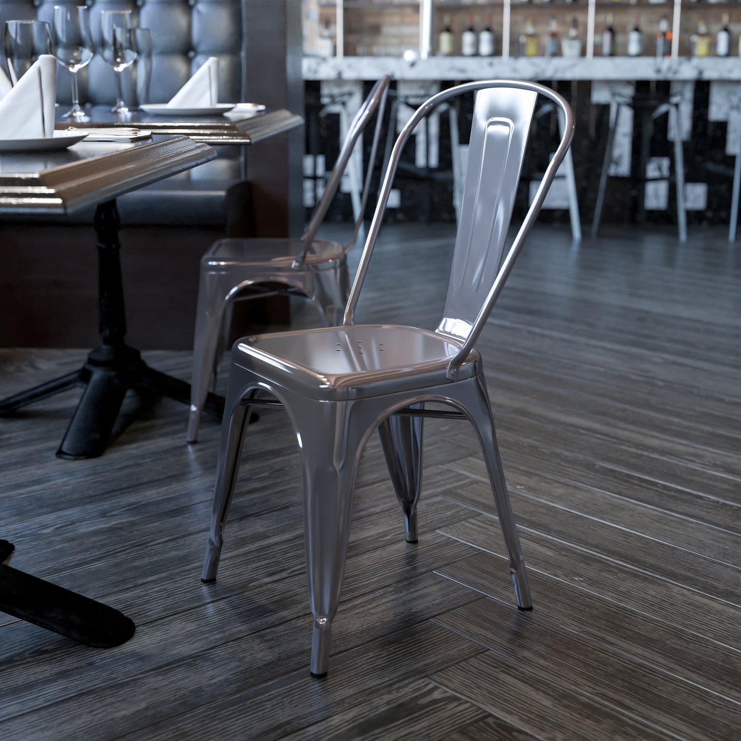 Lincoln Silver Antique Finish with Clear Coat Metal Indoor Stackable Chair Clear Coated