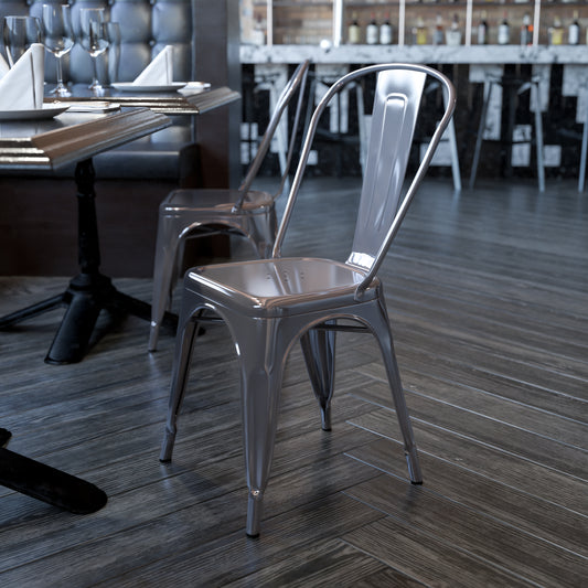 Lincoln Silver Antique Finish with Clear Coat Metal Indoor Stackable Chair Clear Coated