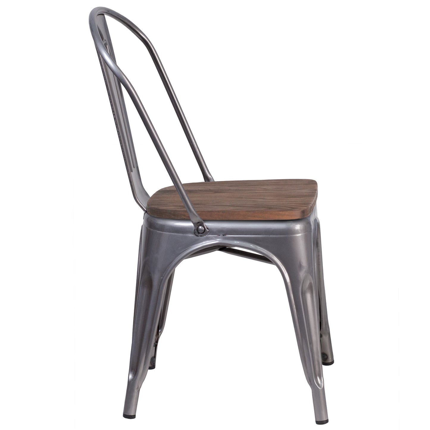 Lincoln Silver Antique Finish with Clear Coat Metal Stackable Chair with Wood Seat Clear Coated