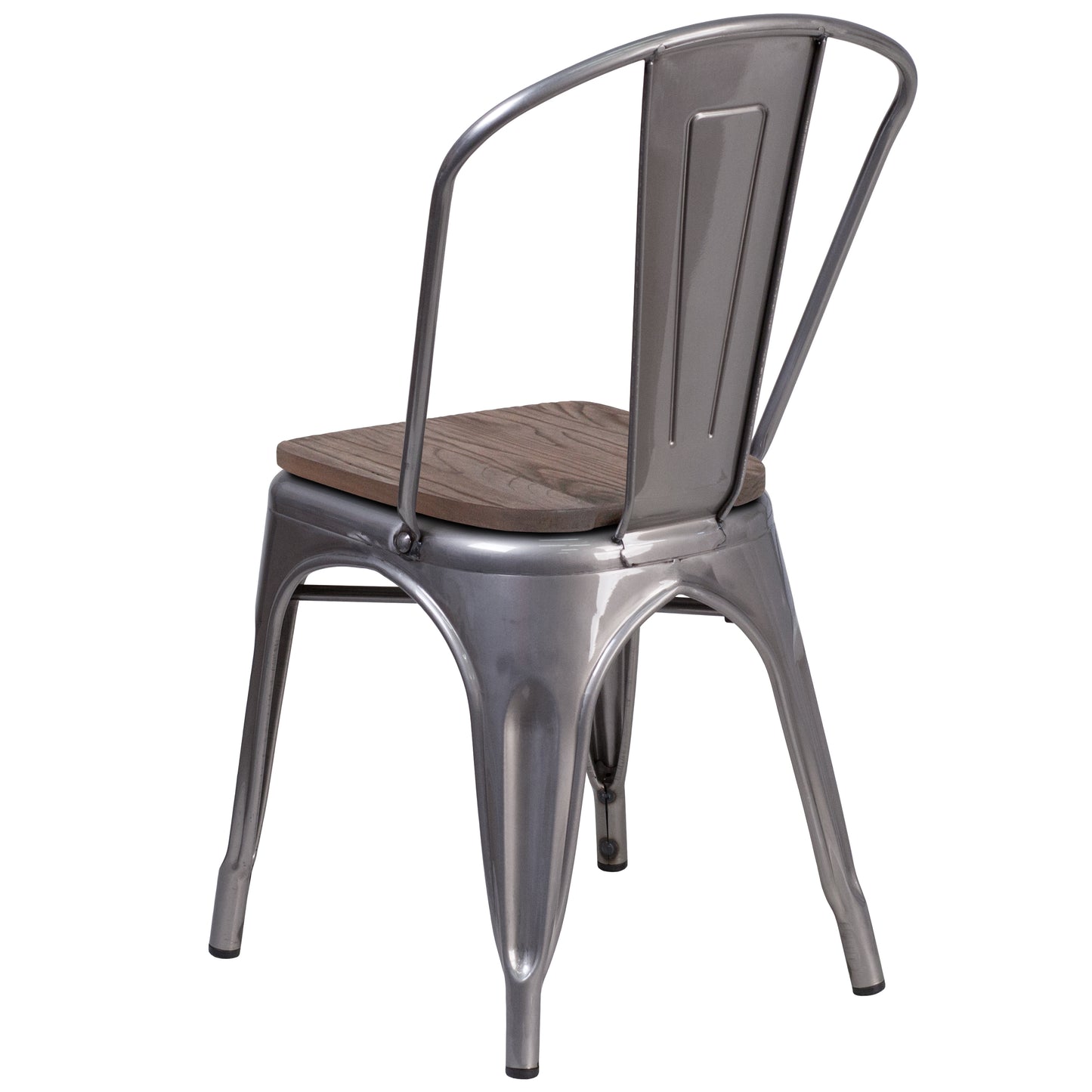 Lincoln Silver Antique Finish with Clear Coat Metal Stackable Chair with Wood Seat Clear Coated
