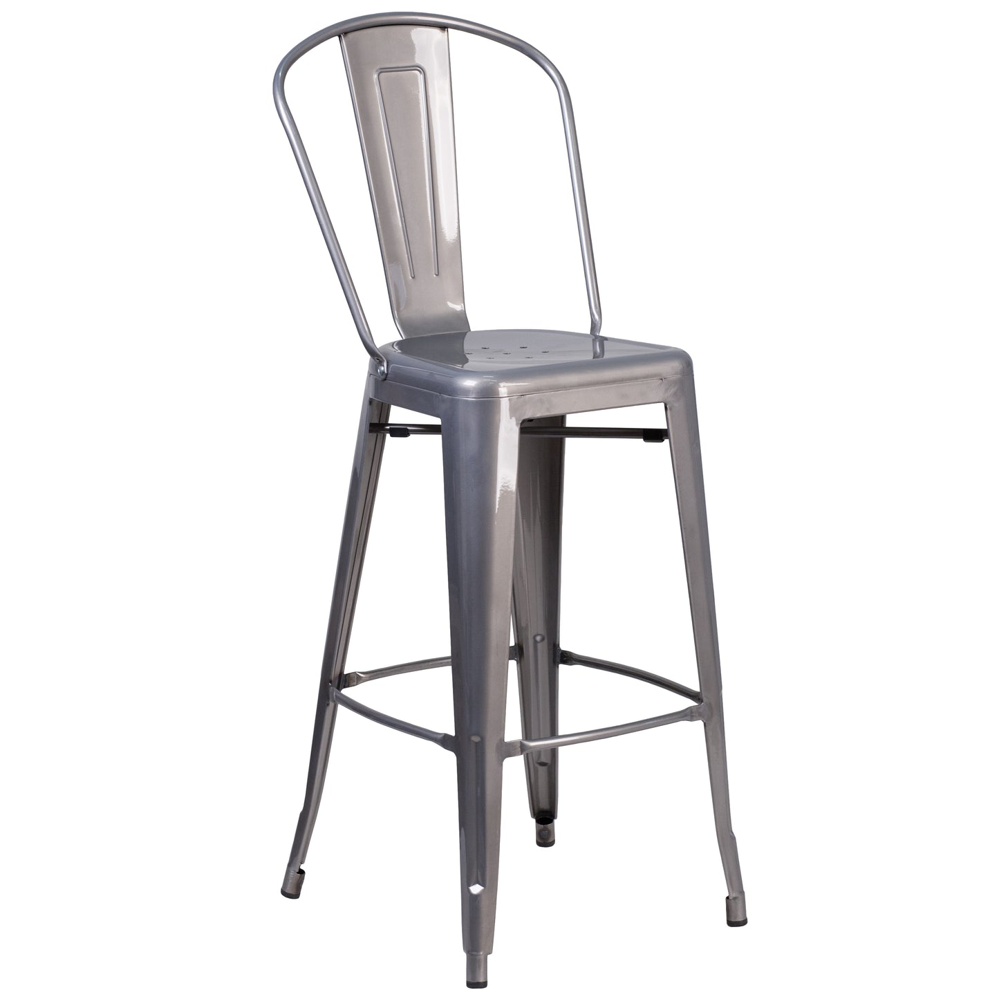Lincoln 30'' High Silver Antique Finish with Clear Coat Indoor Barstool with Back Clear Coated