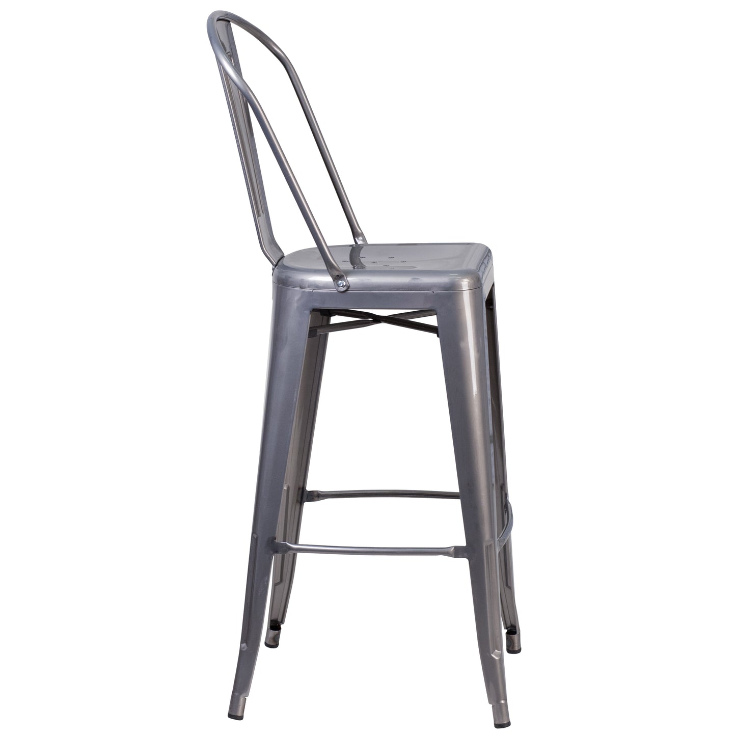 Lincoln 30'' High Silver Antique Finish with Clear Coat Indoor Barstool with Back Clear Coated