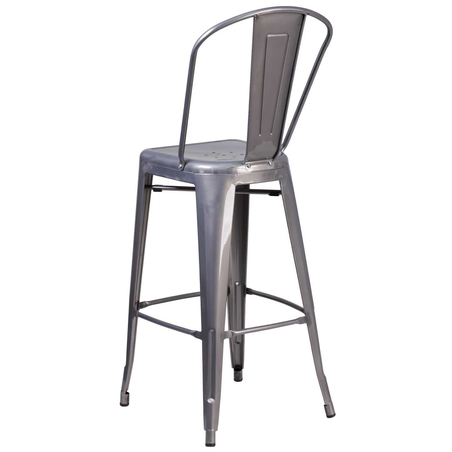 Lincoln 30'' High Silver Antique Finish with Clear Coat Indoor Barstool with Back Clear Coated