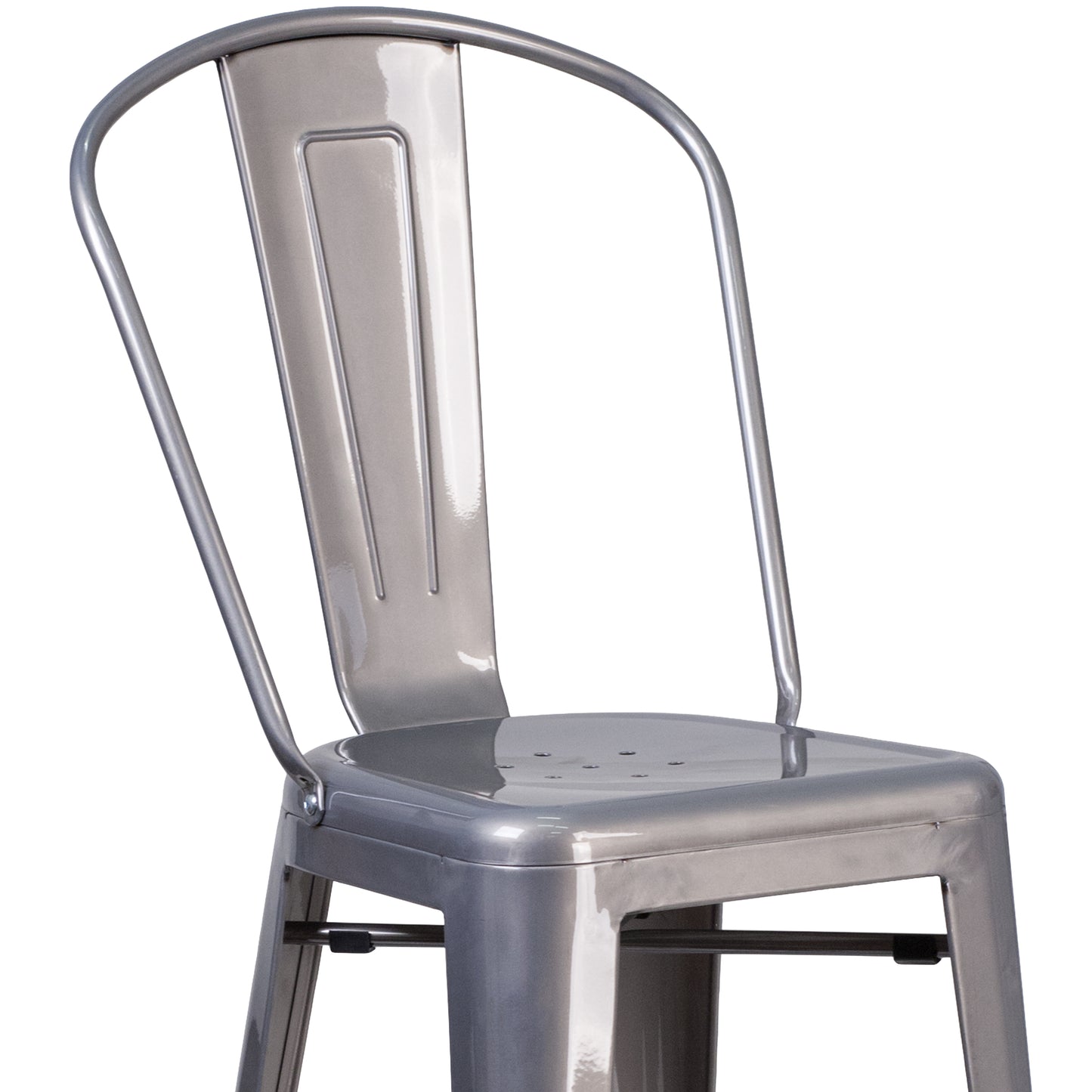 Lincoln 30'' High Silver Antique Finish with Clear Coat Indoor Barstool with Back Clear Coated