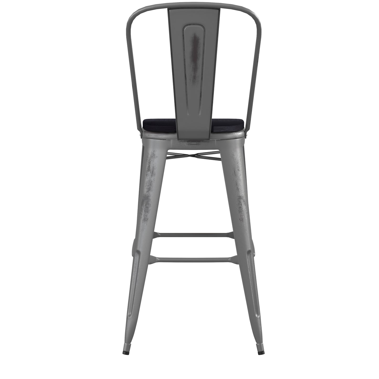 Lincoln 30'' High Silver Antique Finish with Clear Coat Indoor Barstool with Back and Black Poly Resin Wood Seat Black Seat/Clear Coated Frame XU-DG-TP001B-30-PL1B-GG