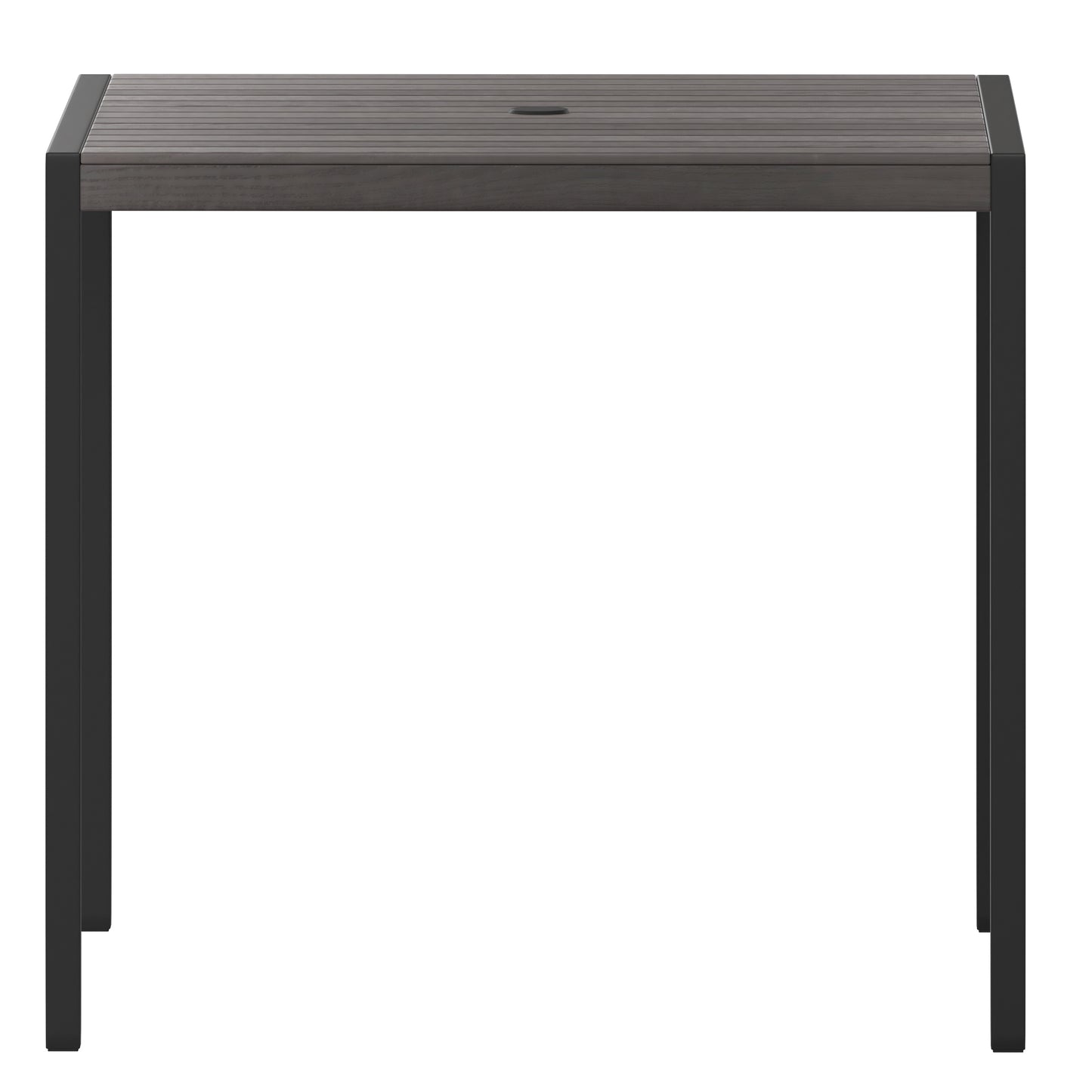 Lark Outdoor Dining Table with Synthetic Gray Wash Teak Poly Slats - 35" Square Steel Framed Restaurant Table with Umbrella Hole Gray Wash Teak