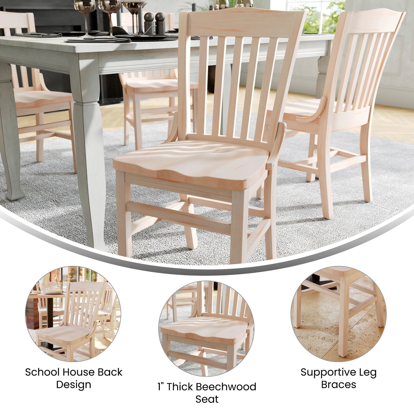 HERCULES School House Back Antique White Wood Restaurant Chair Antique White