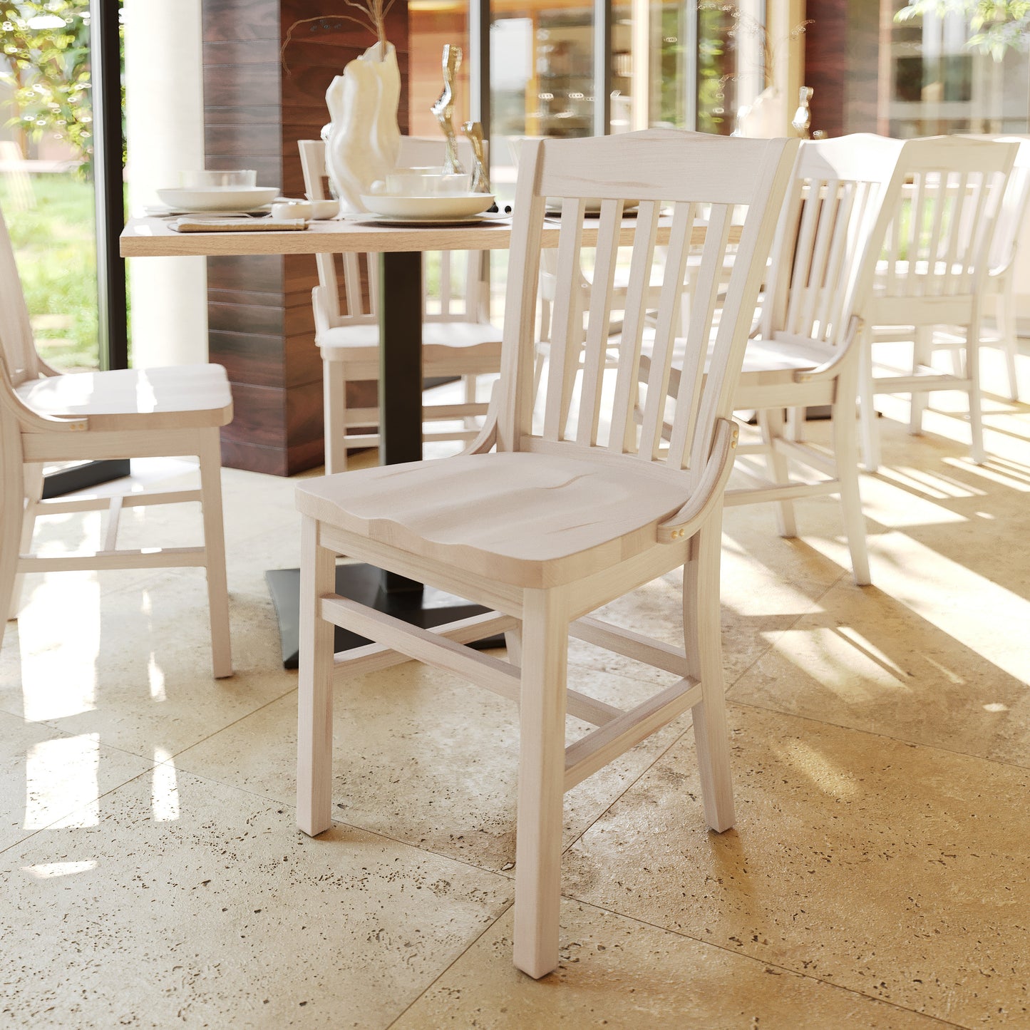 HERCULES School House Back Antique White Wood Restaurant Chair Antique White