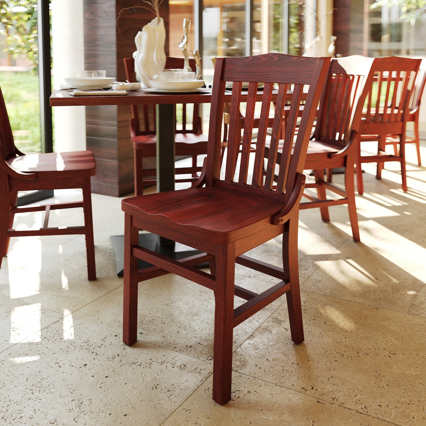 HERCULES Series School House Back Mahogany Wood Restaurant Chair Mahogany