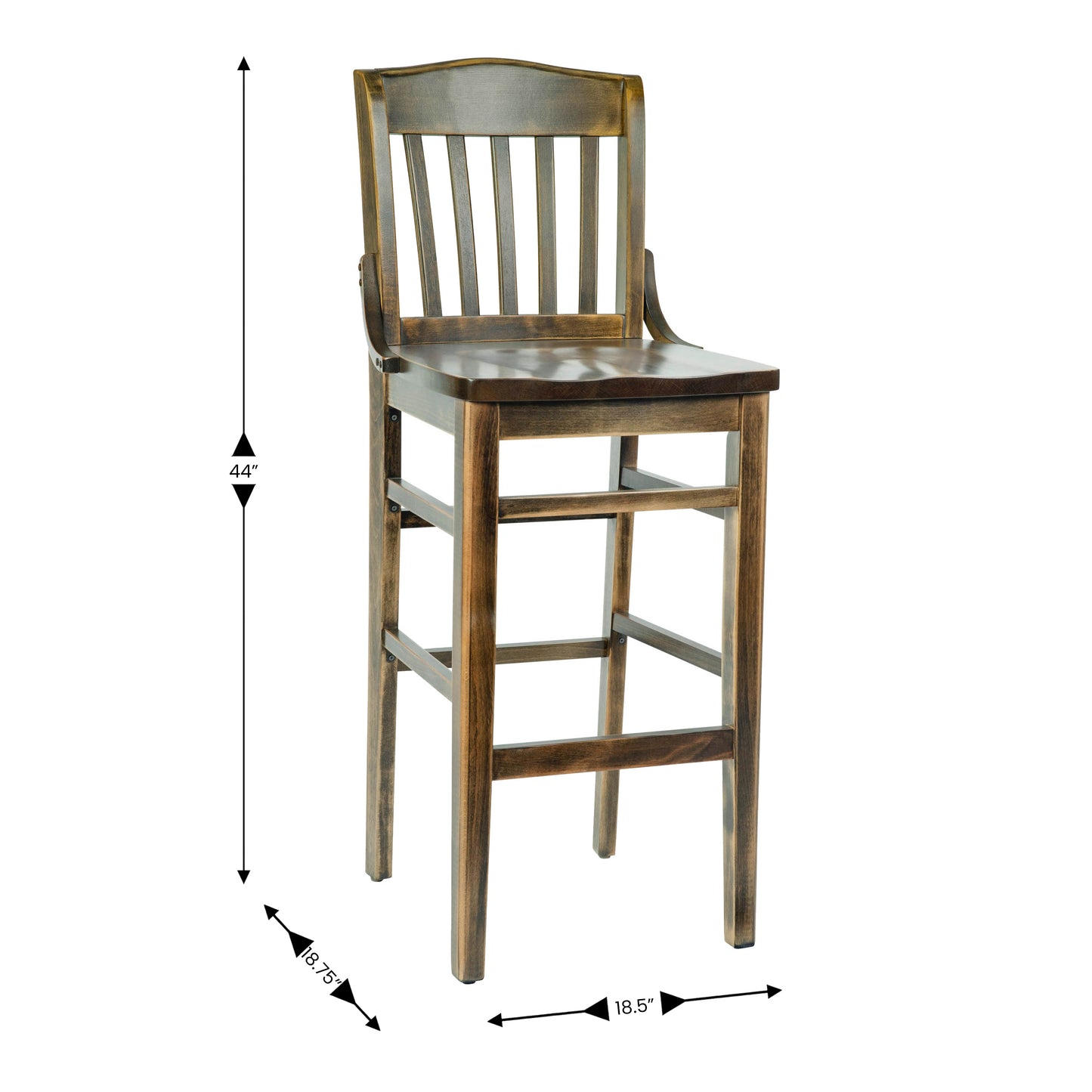HERCULES School House Back Antique Copper Wood Restaurant Barstool Antique Copper