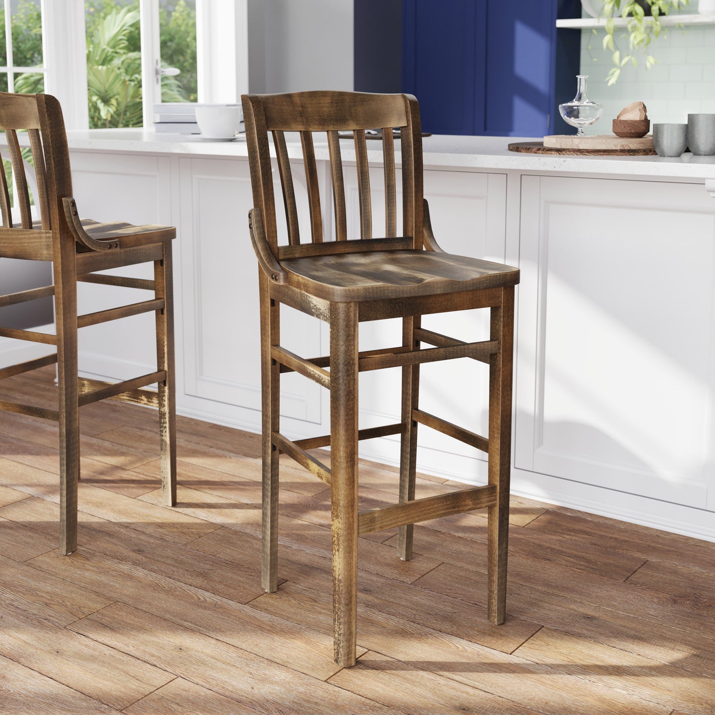 HERCULES School House Back Antique Copper Wood Restaurant Barstool Antique Copper