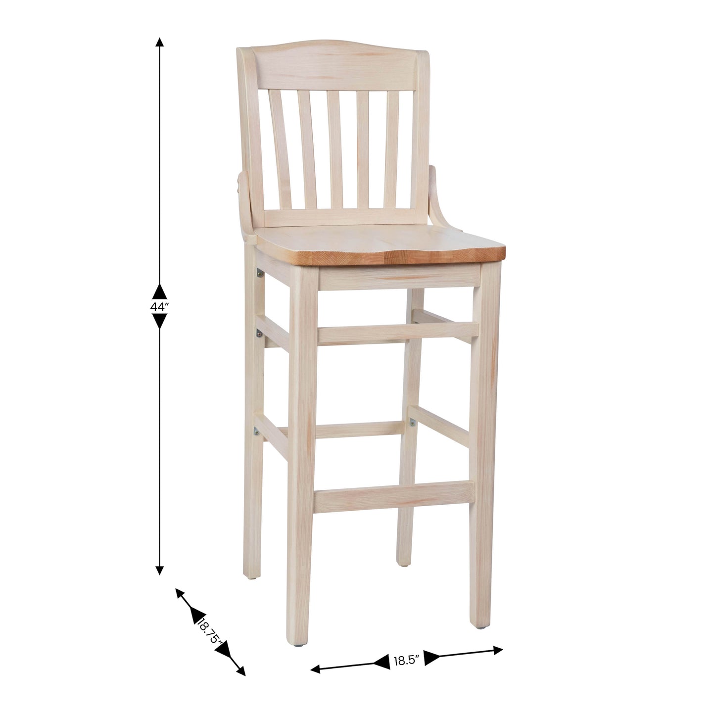 HERCULES School House Back Antique White Wood Restaurant Barstool Antique White