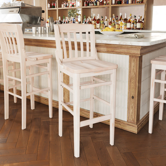 HERCULES School House Back Antique White Wood Restaurant Barstool Antique White