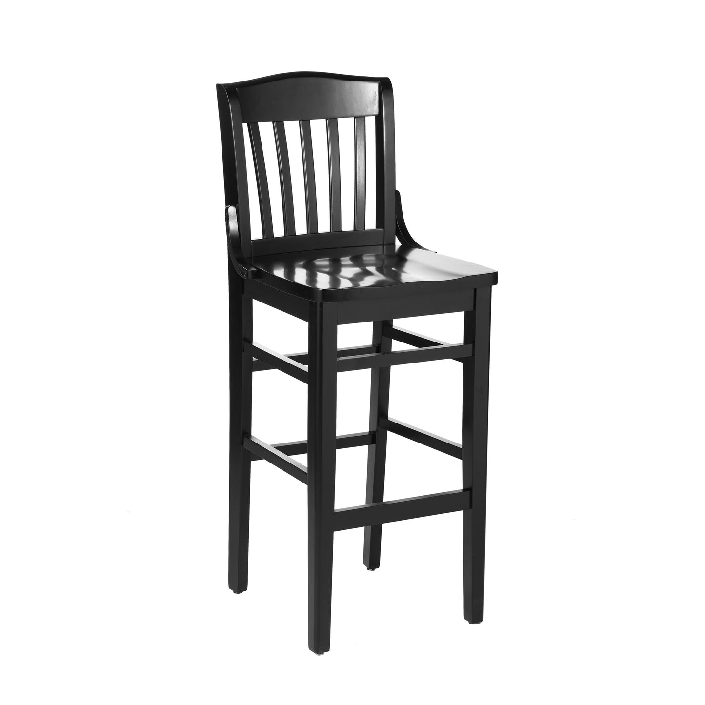 HERCULES School House Back Black Wood Restaurant Barstool Black