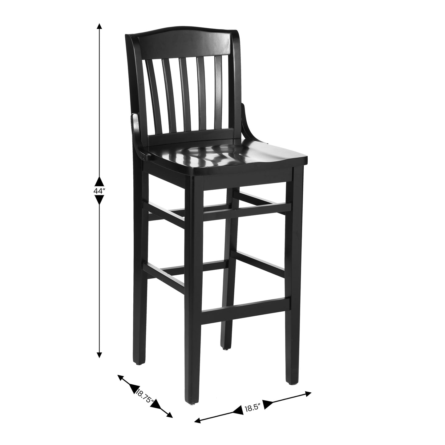 HERCULES School House Back Black Wood Restaurant Barstool Black