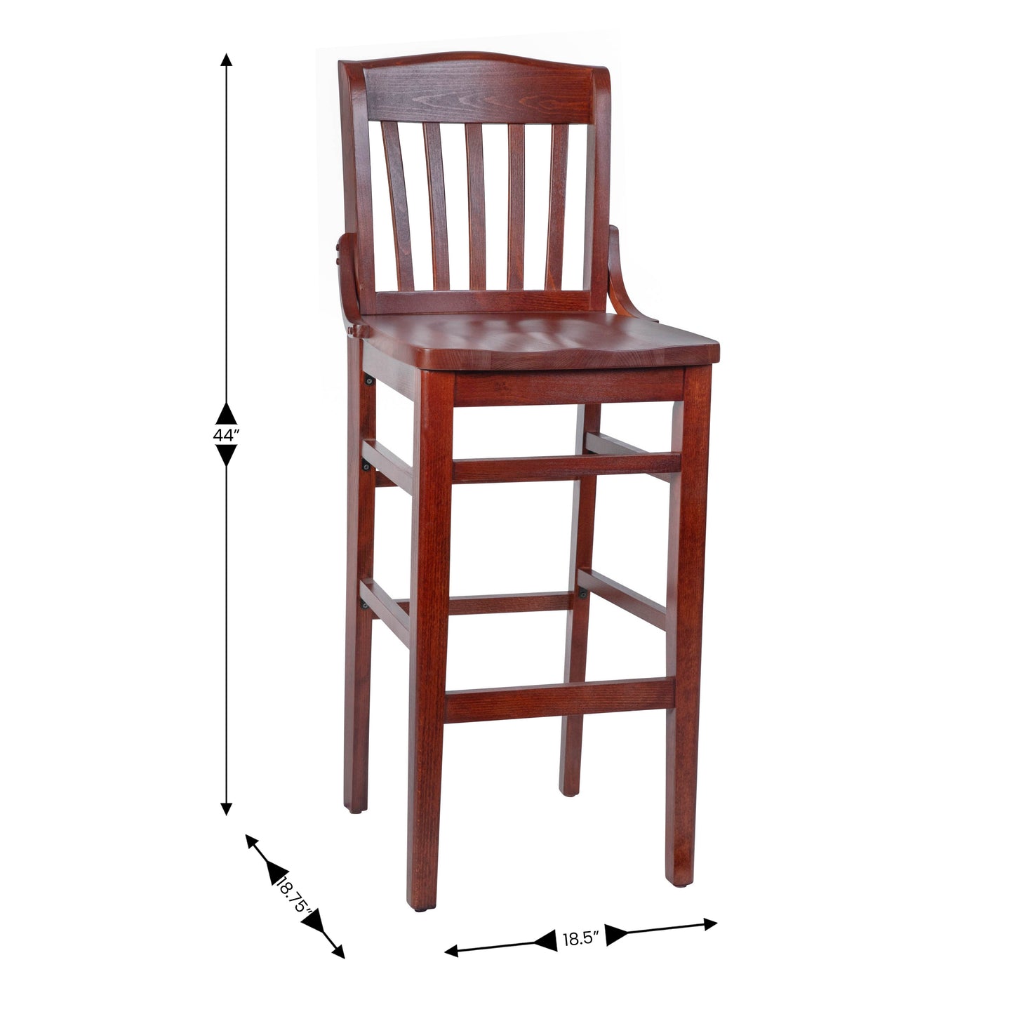 HERCULES Series School House Back Mahogany Wood Restaurant Barstool Mahogany