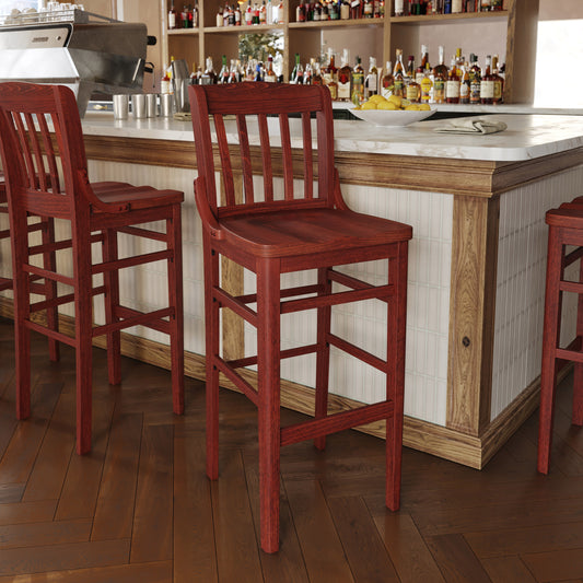 HERCULES Series School House Back Mahogany Wood Restaurant Barstool Mahogany