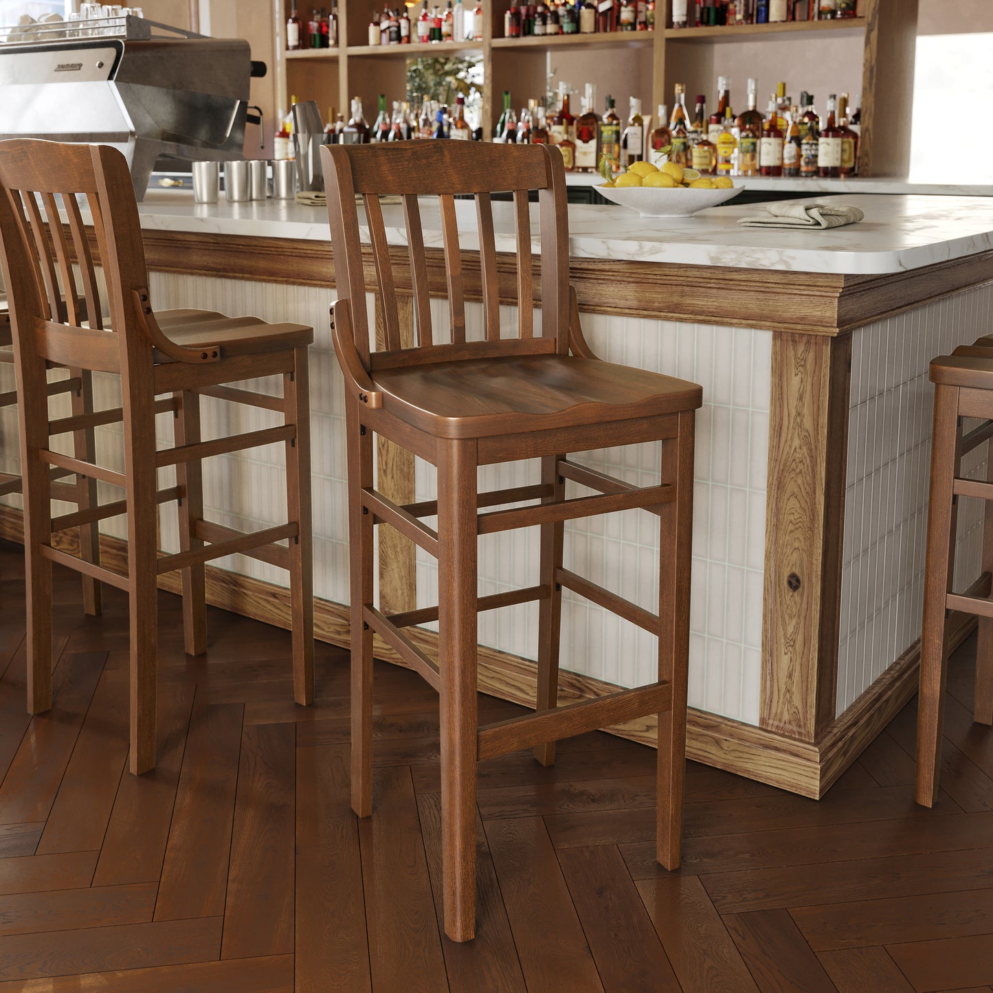 HERCULES Series School House Back Walnut Wood Restaurant Barstool Walnut