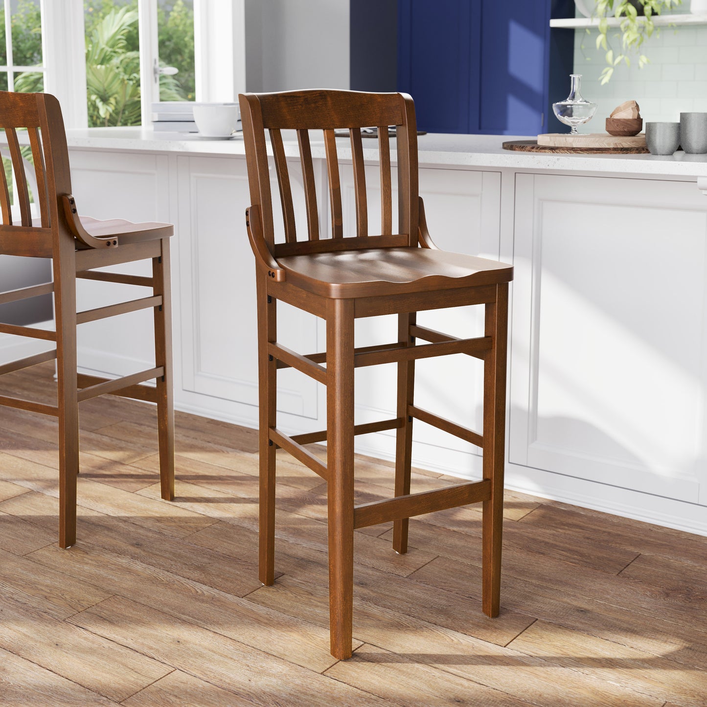 HERCULES Series School House Back Walnut Wood Restaurant Barstool Walnut