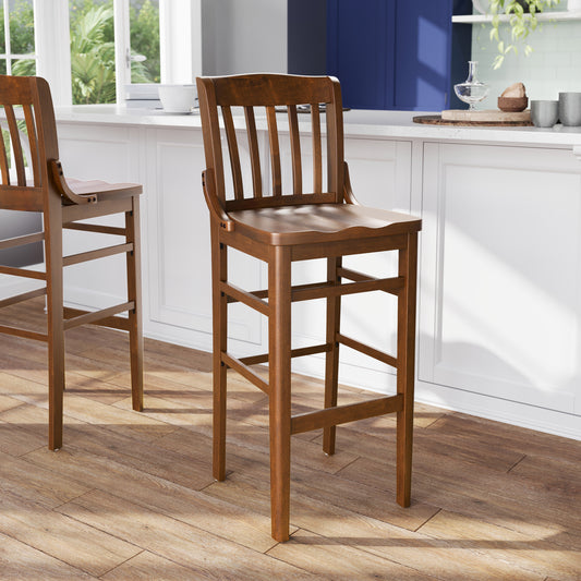 HERCULES Series School House Back Walnut Wood Restaurant Barstool Walnut